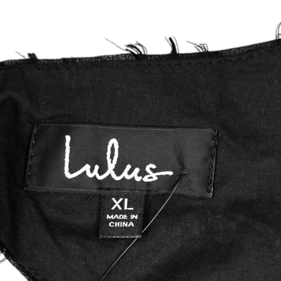 Lulus Black Tiered Textured Short Puff Sleeve Open Back Mini Dress Women's XL - Picture 5 of 7